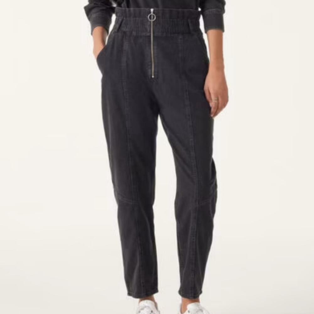 BA&SH Mony Washed Black High Waist Paperbag Zip Front Jeans 1 S